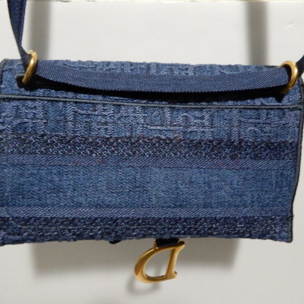 DIOR SLIM SADDLE POUCH Blue Embroidered Denim - Picture 7 of 10